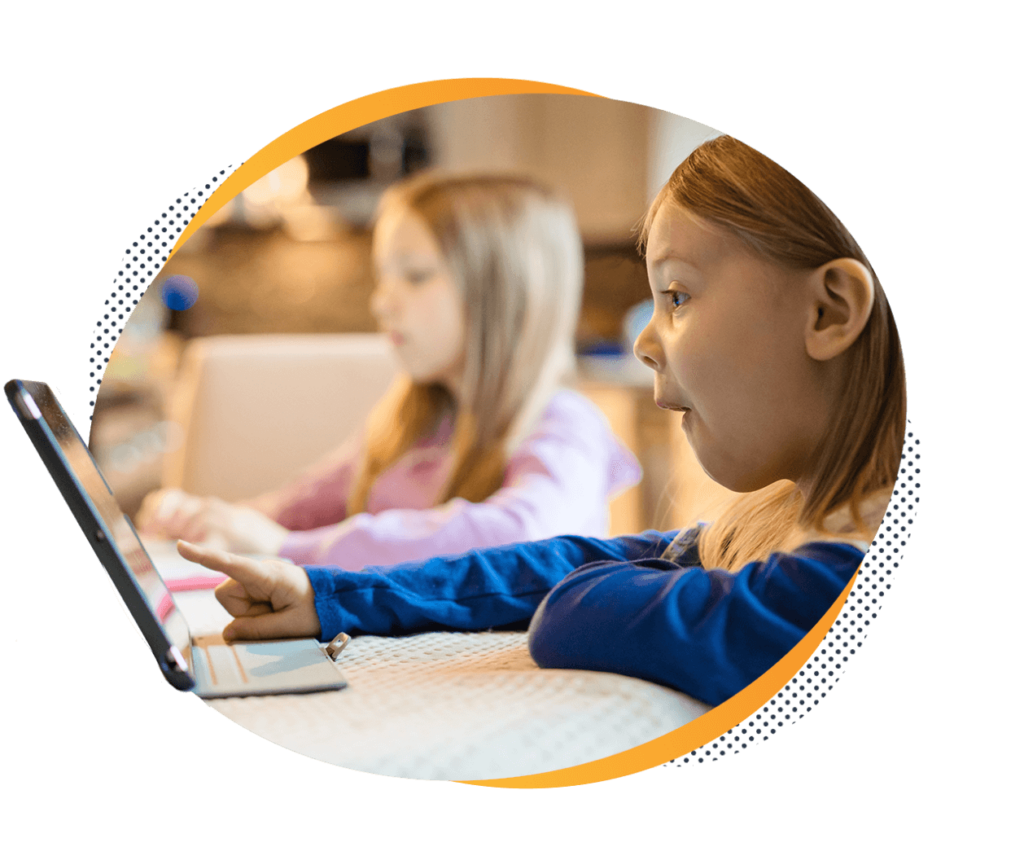 girl surprised looking at computer